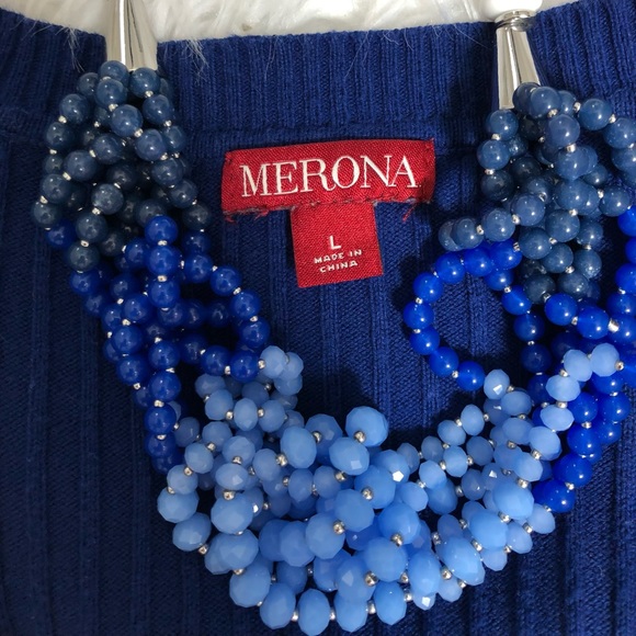 Merona Blue Rib Knit V-Neck Pullover Sweater Size Large - Picture 3 of 3